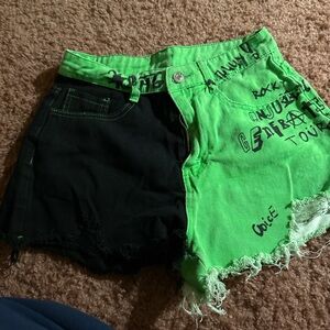 Green and Black Women's Shorts